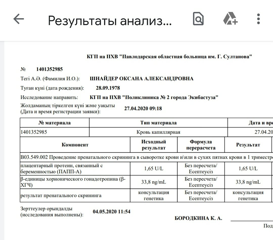 Здравствуйте, сдала кровь в 12,6 недель. Подскажите результаты в норме... 